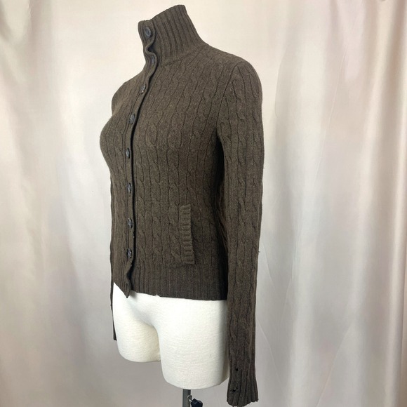 Vintage (S) RALPH LAUREN Cashmere Cable Button Cardigan Sweater Grunge-Thrashed - Picture 5 of 8